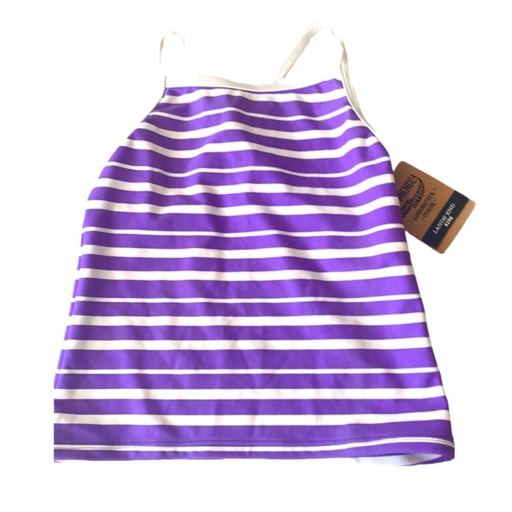 New NWT Lands End Kids purple & white striped tankini swimsuit top size 4